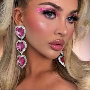 Statement Pink Heart Drop Earrings - Women Jewelry